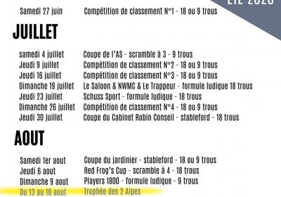 Planning des Manifestations Golf