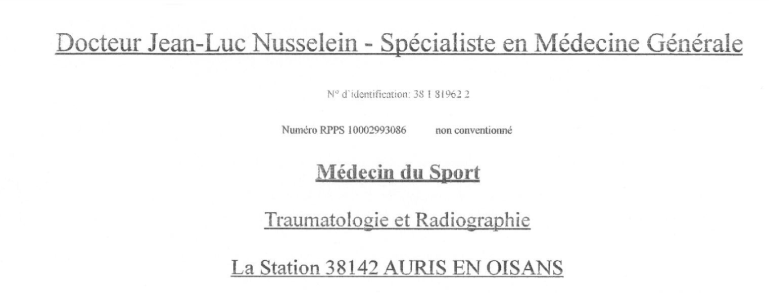 Docteur JL Nusselein (Médecine Générale / Médecin du Sport / Traumatologie / Radiologie)